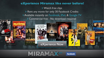 miramax propose de payer la location de films en facebook credits sur son