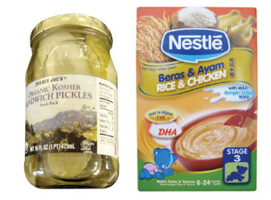 Pickles bio et casher (USA) - Nestlé petit plat pour bébés Halal (Malaisie)