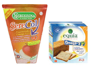 Serecol : jus de pomme aux phytostérols et oméga 3 (Argentine) - Pain aux oméga 3 (Liban)