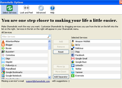 une interface simple permet de choisir les services servant à diffuser de