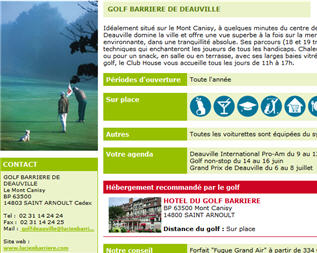 Page du site Calvados-tourisme.info présentant un golf Lucien Barrière
